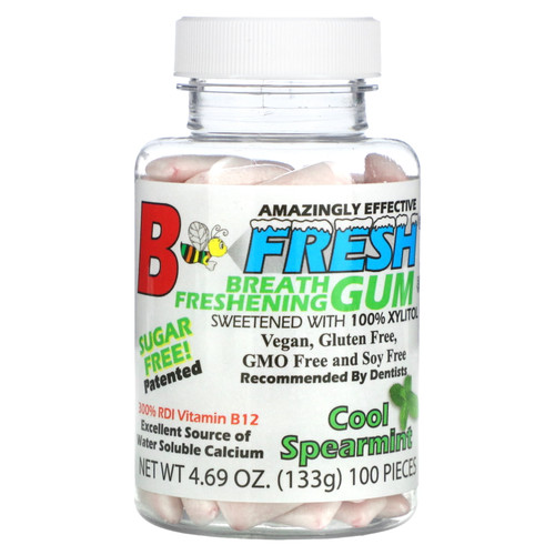Breath Freshening Gum, Cool Spearmint, 100 Pieces, B-fresh