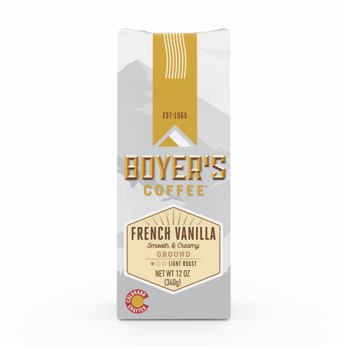 Boyer's Coffee French Vanilla, Ground Coffee, Light Roast, 12 Oz