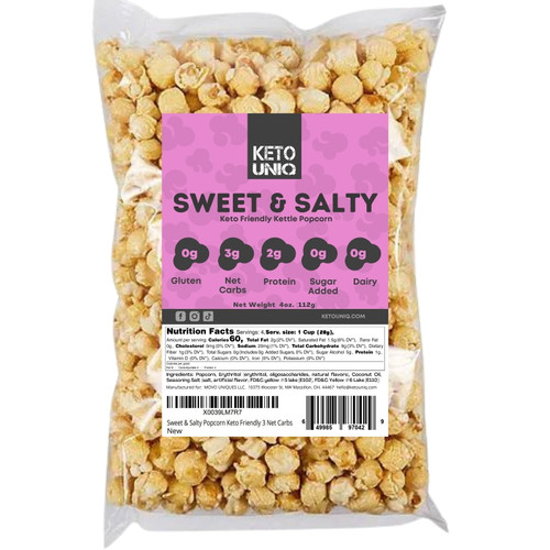 Keto Uniq's Sweet & Salty Popcorn Keto Friendly 3 Net Carbs - 4 Oz. Bag