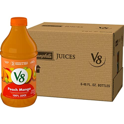 V8 Blends 100% Juice Peach Mango Juice, Fruit And Vegetable Juice Blend, 46 Fl Oz Bottle (pack Of 6)