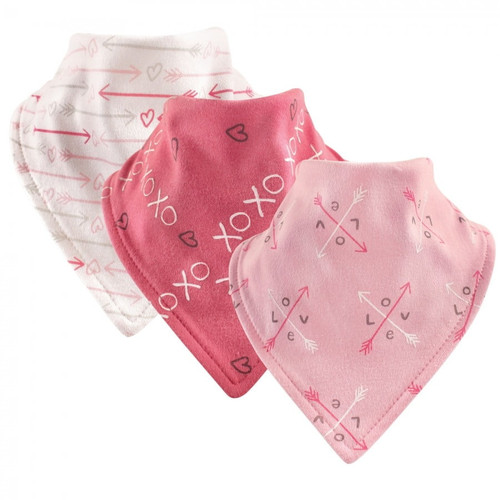 Luvable Friends Baby Girl Cotton Bandana Bibs 3pk, Love, One Size