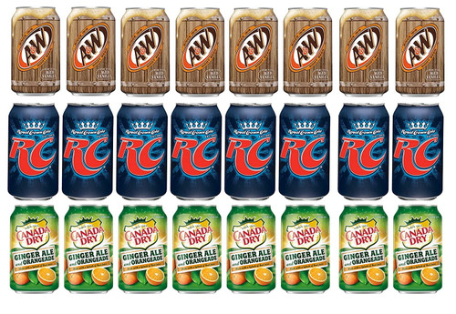 Luv-box Variety Soda Pack , Pack Of 24 , 12 Fl Oz , A&w Root Beer ,canada Dry Ginger Ale And Orangeade , Rc Cola