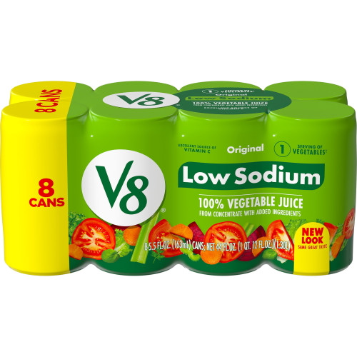 V8 Low Sodium Original 100% Vegetable Juice, 5.5 Fl Oz Can (pack Of 8)