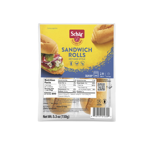 Schar Gluten Free Sandwich Rolls, Artisan Bread Rolls, 5.3 Oz, 2 Count