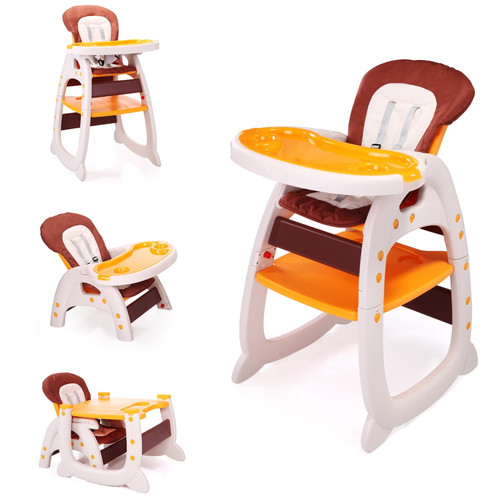 Tobbi 3 In 1 Baby High Chair Convertible Toddler Table Chair Set, Play Seat Booster With Feeding Tray, Adjustable Seat Back, Yellow