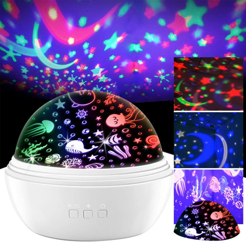 Night Light For Kids Baby Star Projector Night Light Lamp 360 Degree Rotating 2 In 1 Ocean Starry Night Light Projector - White