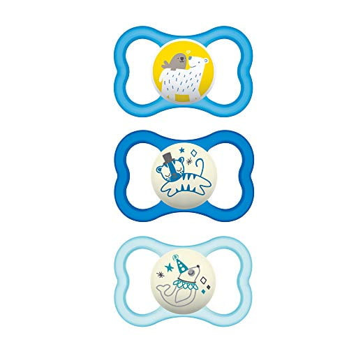 Mam Sensitive Skin Pacifiers, Baby Pacifier 6+ Months, Best Pacifier For Breastfed Babies, 'air Night & Day’ Design Collection, Boy, 3-count