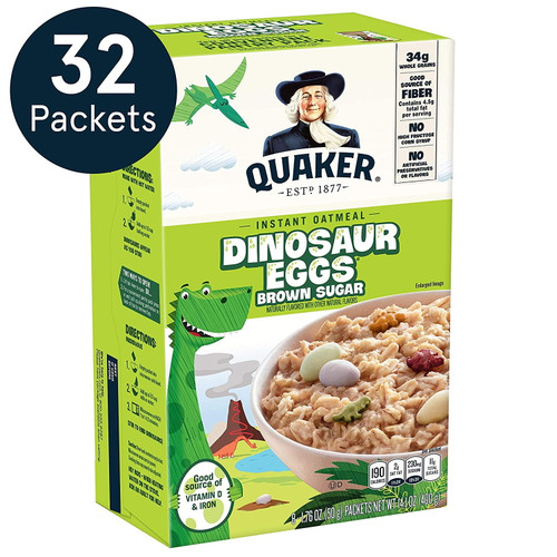 Quaker Instant Oatmeal, Dinosaur Eggs & Brown Sugar, Individual Packets, 32 Count