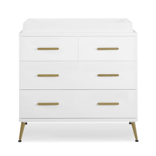Delta Children Sloane 4 Drawer Dresser With Changing Top, Bianca White W/melted Bronze