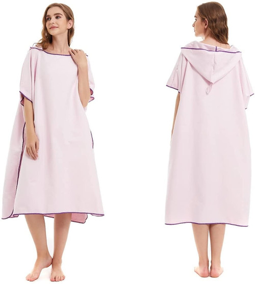 Changing Towel, Changing Robe Towel Poncho With Hood For Surfing Swimming Wetsuit Changing, Extremely Light And Fast-drying, One Size Fit All (pink)