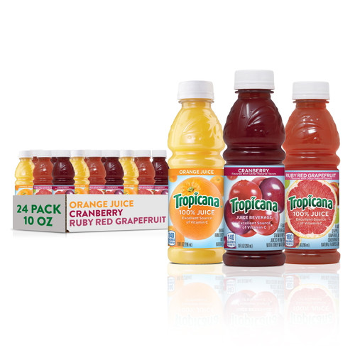 Tropicana 100% Juice 3 Flavor Variety Pack, 10 Oz, 24 Pack Bottles
