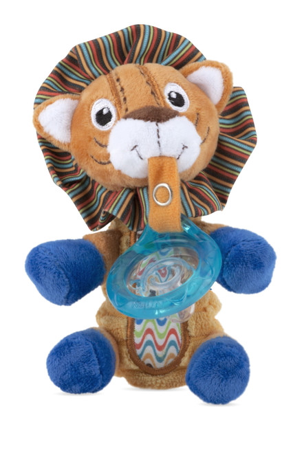 Nuby Snuggleez Plush Pacifinder With Small Natural Flex Cherry Pacifier, 0-6+ Months, Lion