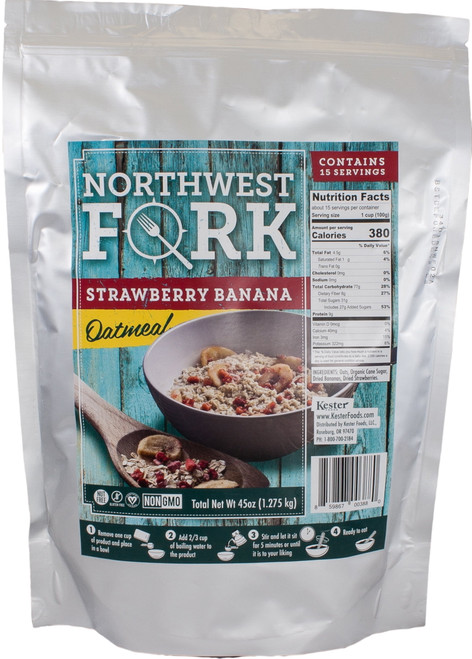 Northwest Fork Strawberry Banana Oatmeal (gluten-free, Non-gmo, Kosher, Vegan) 15 Serving Bag - 10+ Year Shelf Life