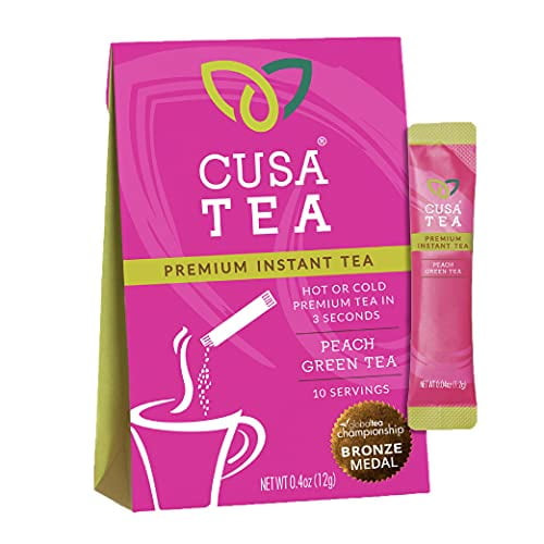 Cusa Tea & Coffee, Peach Green Tea. Premium Instant Tea Made With Real Fruit And Spices, Organic Leaves, No Added Sugar. Drink Mix Packets Ready In Seconds, Makes Hot Or Iced Tea (10 Serving