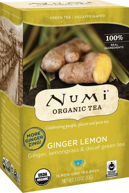 Numi Tea Organic Tea - Decaf Ginger Lemon - Case Of 6 - 16 Bags