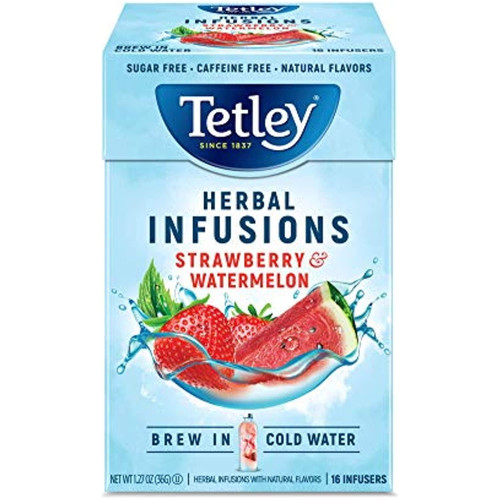 Tetley Herbal Infusions Cold Brew Tea, Strawberry & Watermelon, Cold Water Herbal Tea, Rainforest Alliance Certified ,16 Tea Bags (pack Of 3)