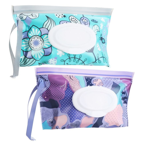 2 Pcs Outdoor Supplies Refillable Portable Snap-strap Reusable Tissue Box Wet Wipes Bag Baby Wipe Dispenser Cosmetic Pouch 2pcs