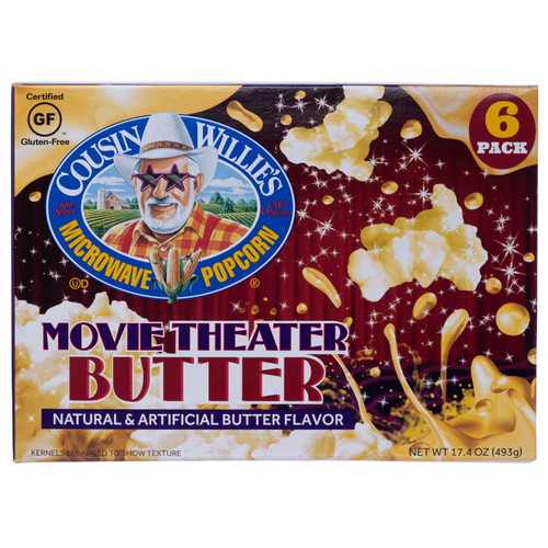 Cousin Willie’s Movie Theater Butter Microwave Popcorn, 2.9 Oz, 18 Ct