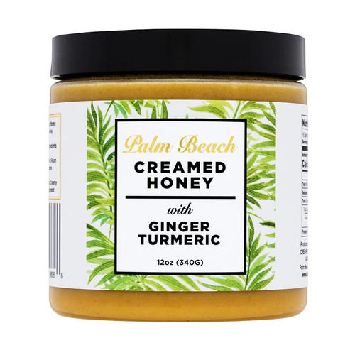 Palm Beach Creamed Honey With Ginger And Turmeric, Whipped Natural Wildflower Honey, Kosher Certified, 12 Ounces