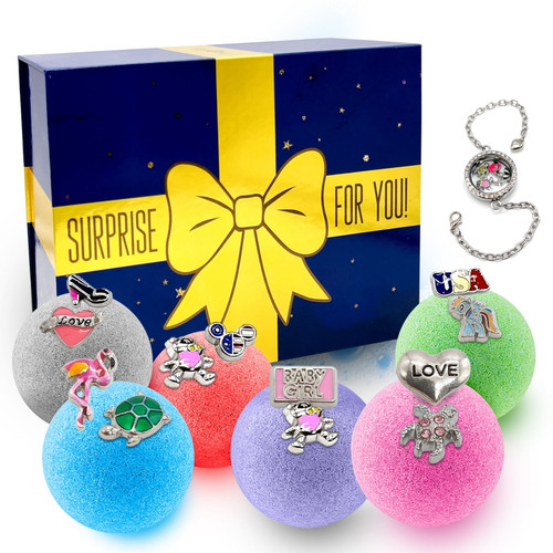 Eco Time Luxury Gift Box - Handmade Bath Bombs For Girls With Bracelet And Charms Inside