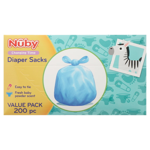 Nuby Diaper Disposable Bags, Fresh Powder Scent, 200 Pieces