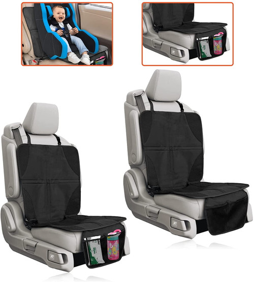 Trobo Car Seat Protector For Child Carseat, 2 Pack Luxury Non-slip Thick Padding Waterproof Baby Car Seat Mat Pad Cover With 2 Mesh Organizer Storage Pockets To Protect Leather And Upholstery, Black