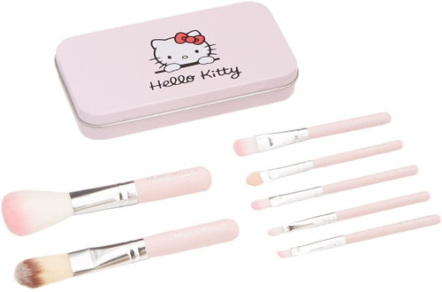 7 Pcs Cosmetic Makeup Brush Set Hello Kitty Powder Foundation Blusher Pink Wooden Handle With Box