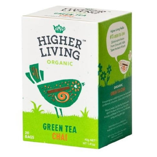 Higher Living, Organic Green Tea Chai Tea, 20 Count Tea Bags, Pack Of 4