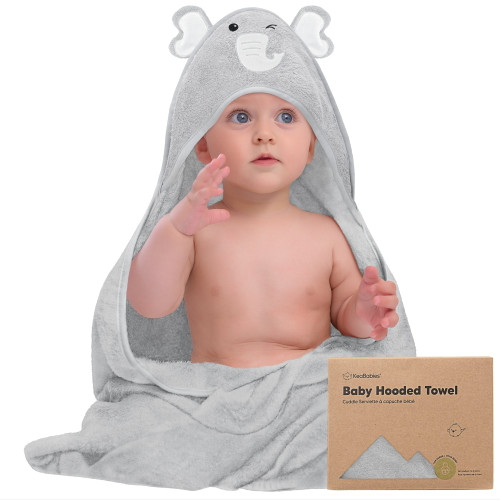 Keababies Baby Hooded Towel, Large Bamboo Bath Towel With Hood For Infant, Newborn, Toddler (elephant)
