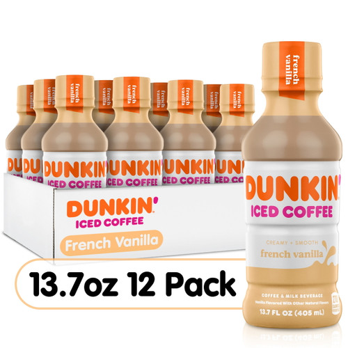 Dunkin' French Vanilla Iced Coffee Bottles, 13.7 Fl Oz, 12 Pack