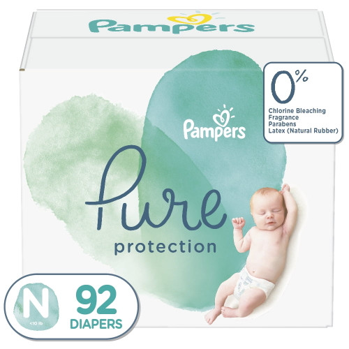 Pampers Pure Protection Natural Newborn Diapers, Size N, 92 Ct