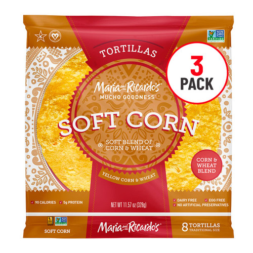 Maria And Ricardo's Mucho Goodness Soft Yellow Corn, Soft Blend Of Corn& Wheat Tortillas, 11.57 Oz. (pack Of 3)