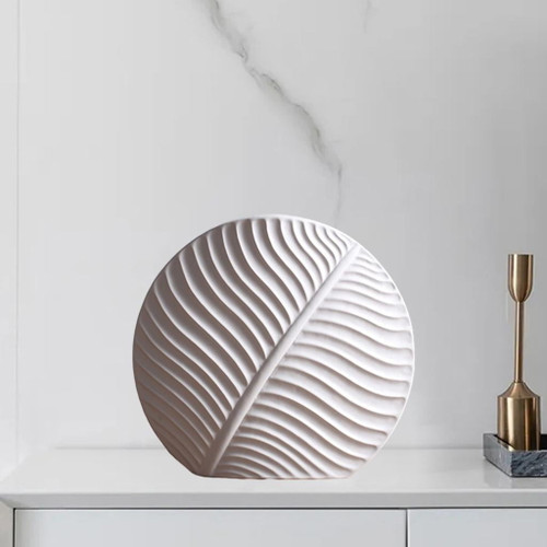 Ceramic Round Flat Leaves Vase Bookshelf Gifts For And Family Wedding Bridal - White L