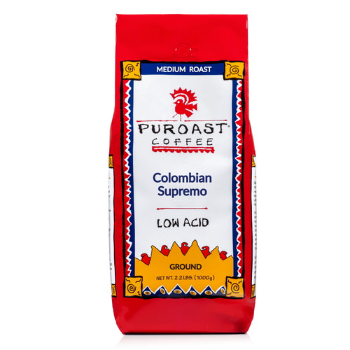 Puroast Low Acid High Antioxidant Colombian Supremo Ground Coffee, 2.2 Lb Bag
