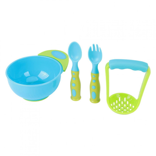 Bowl Spoons Set, Easy To  4pcs Baby Food Masher, Food Mash For Baby Blue And Green