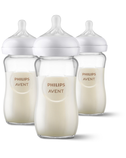 Philips Avent Glass Natural Baby Bottle With Natural Response Nipple, 8oz, 3pk, Scy913/03