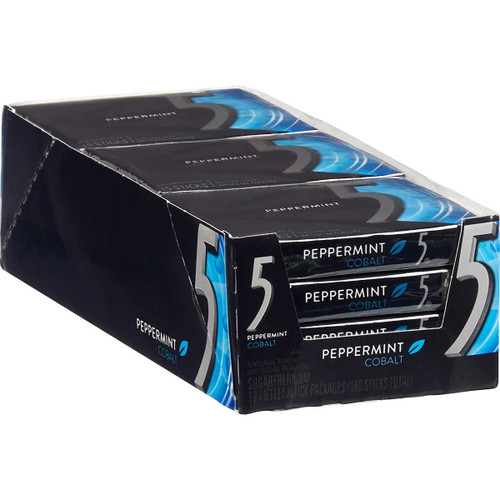 5 Gum Sugar Free Chewing Gum, Peppermint Cobalt, 15 Sticks, 12 Ct