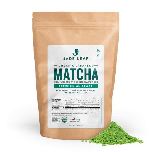 Jade Leaf Organic Matcha Green Tea Powder - Authentic Japanese Origin - Premium First Harvest Ceremonial Grade (1 Pound) Organic Ceremonial Grade 1 Pound (pack Of 1)