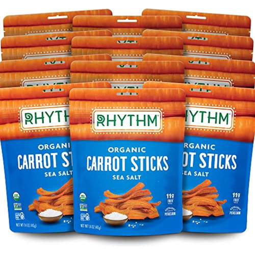 Rhythm Superfoods Crunchy Carrot Sticks, Salted, Organic And Non-gmo, 1.4 Oz (pack Of 12), Vegan/gluten-free Superfood Snacks