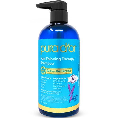 Pura D'or Hair Thinning Therapy Moisturizing Strengthening & Split End Repair Daily Shampoo With Biotin & Argan Oil, Vanilla Lavender Scent, 16 Fl Oz