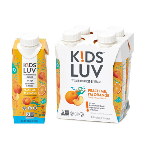 Kidsluv Zero Sugar Vitamin-packed Peach Me, I'm Orange Beverage, 8 Fl Oz, 16 Count