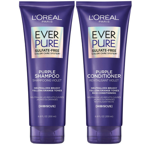 L'oreal Paris Everpure Color Protection Purple Shampoo & Conditioner Full Size Set With Hibiscus - 2 Piece