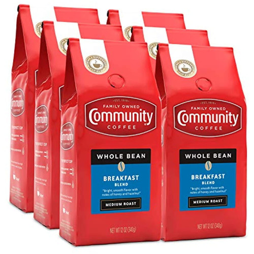 Community Coffee Breakfast Blend 72 Ounces, Medium Roast Whole Bean Coffee,, 12 Ounce Bag (pack Of 6)