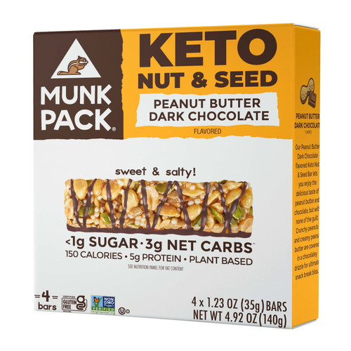 Munk Pack Keto Nut And Seed Bar, Peanut Butter Dark Chocolate, 4 Ct. Pack Of 6