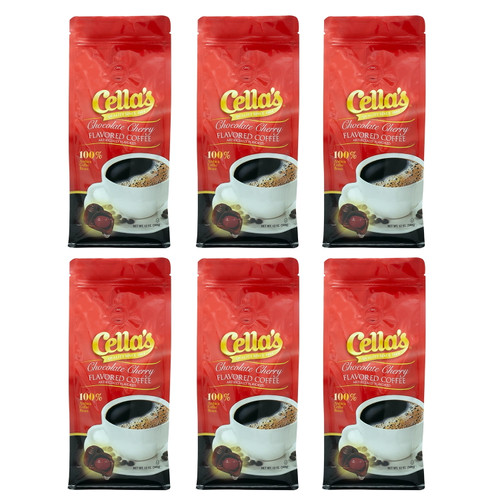 Cellas Chocolate Cherry Flavored, Medium Roast, Ground Coffee, Six - !2 Ounces Bags