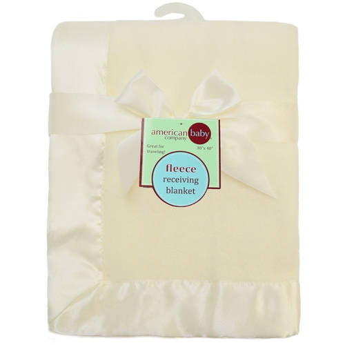 American Baby Company Fleece Blanket With 2" Satin Trim, Girl And Boy, Ecru