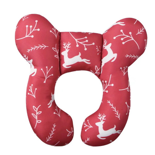 Weaner's Travel Pillow For Head And Neck Support For Stroller Pushchair Car Seat, Red Reindeer