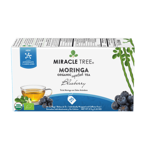 Miracle Tree - Organic Moringa Superfood Tea, 25 Individually Sealed Tea Bags, Blueberry