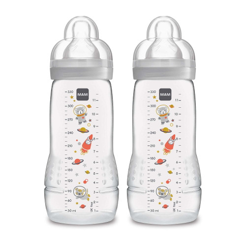 Mam Easy Active Bottle 11 Oz (2-count), Fast Flow Bottles With Silicone Nipples, 4+ Month Baby Essentials, Unisex