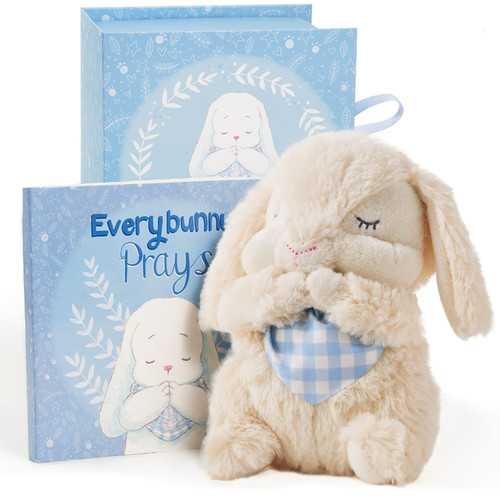 Tickle & Main Everybunny Prays Musical Gift Set For Children; 7” Plush Boy Rabbit With Blue Scarf, Prayer Book And Keepsake Box; An Ideal Gift For Baby’s Baptism, Christening Or Easter